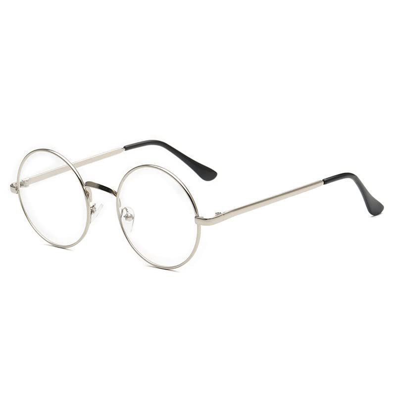 NOVESIXTDAT Round Metal Reading Glasses Women Men, Blue Light Blocking Readers, Retro Anti Eye Strain Computer Flat Light Mirror (Color : Silver, Size : +1.50)