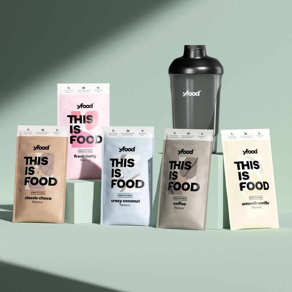 yfood Tasterpack Classic Powder, tasty meal replacement, THIS IS FOOD drink, 25g of protein, 26 vitamins and minerals, 5 flavor Tasterpack