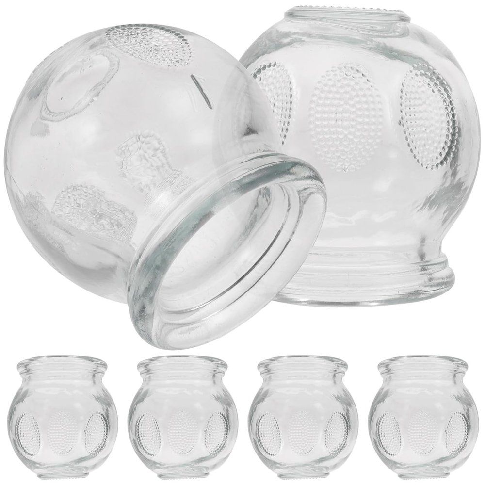PLAFOPE Cupping Therapy Set 6 Pcs Glass Massage Cups for Back and Body Suction Manual Fire Cupping Device for Blood Flow and Muscle Relaxation