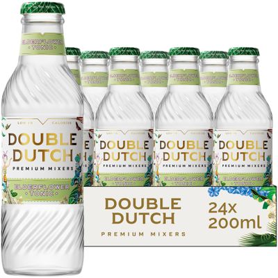 Double Dutch Elderflower Tonic Water | Low Calorie Diet Tonic Water | 100% Natural Ingredients | Gluten Free, Vegan Friendly Premium Mixer Perfect For Gin, Vodka & Cocktails | 24 x 200ml Bottles