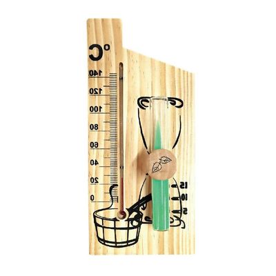 2 in 1 Sauna Thermometer Sand Timer Hourglass Wooden Thermometer Temperature Gauge Water-Proof 0-140 