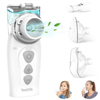 FEELLIFE Nebuliser Machine for Adults, Type-C Rechargeable Portable Nebuliser for Adults & Kids, Silent Portable Handheld Inhaler with 2 Masks, Mouthpiece and Storage Bag