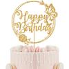 Gold Glitter Butterfly Cake Toppers, Butterfly Happy Birthday Cake Decorations, Butterfly Themed Birthday Wedding Anniversary Baby Shower Party Supplies view 1