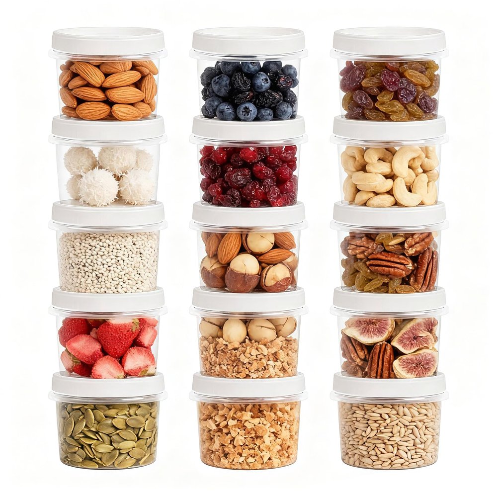 Annaklin 15 Pack White Screw Top Food Containers, 16 Oz, 2 Cup, Stackable, Reusable, Freezer & Microwave Safe