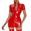 Women Sexy Leather Dress, Wetlook PVC Leather, Short Sleeve, Plus Size Shiny Latex Hip Skirt, Black, M view 2