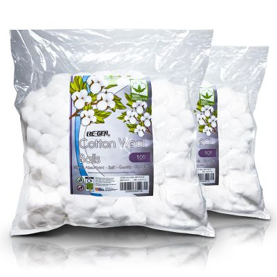 1000pc Full Box (2X 500pc Bags) | RE-GEN 100% Natural Cotton Wool Balls Healthcare Dressing Cleaning Cotton Wool Pads | Ideal for First Aid, Health & Beauty, Personal Care, Cosmetics