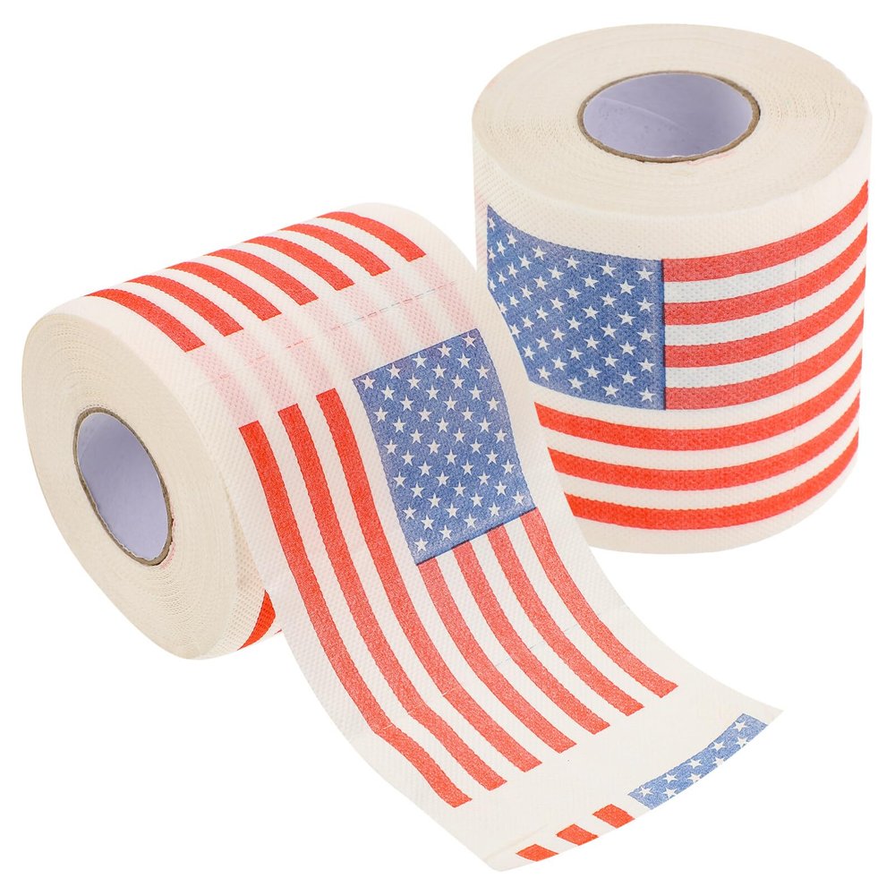 Zerodeko 2rolls American Flag Printed Toilet Paper Bathroom Tissue Paper for Toilet