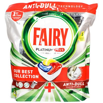 Fairy Platinum Plus Dishwasher Tablets Bulk, Lemon, 75 Tablets, Fairy's Best Tough Food Cleaning That Leaves Your Dishes Shiny Clean Like New
