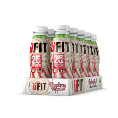 UFIT High 25g Protein Shake - Raspberry Ripple Flavour- Fat Free - No Added Sugar  Ready to Drink - 10 x 330ml (Packaging May Vary)