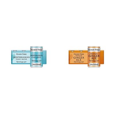 Fever-Tree Refreshingly Light Mediterranean Tonic Water 8 x 150ml (Pack of 3, Total 24 cans) & Refreshingly Light Ginger Ale 150ml (Pack of 24)