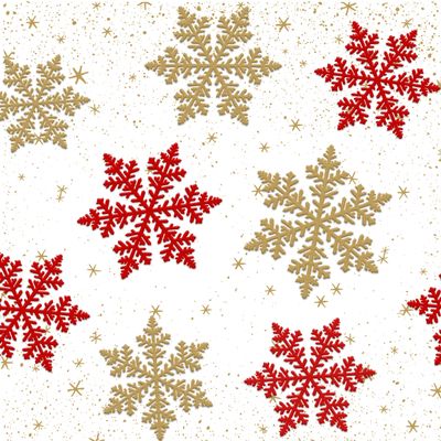 16 Napkins Embossed Christmas Snow Crystals Gold and Red as Table Decoration Paper Napkins with Motif Also for Decoupage and Decoupage 33 x 33 cm