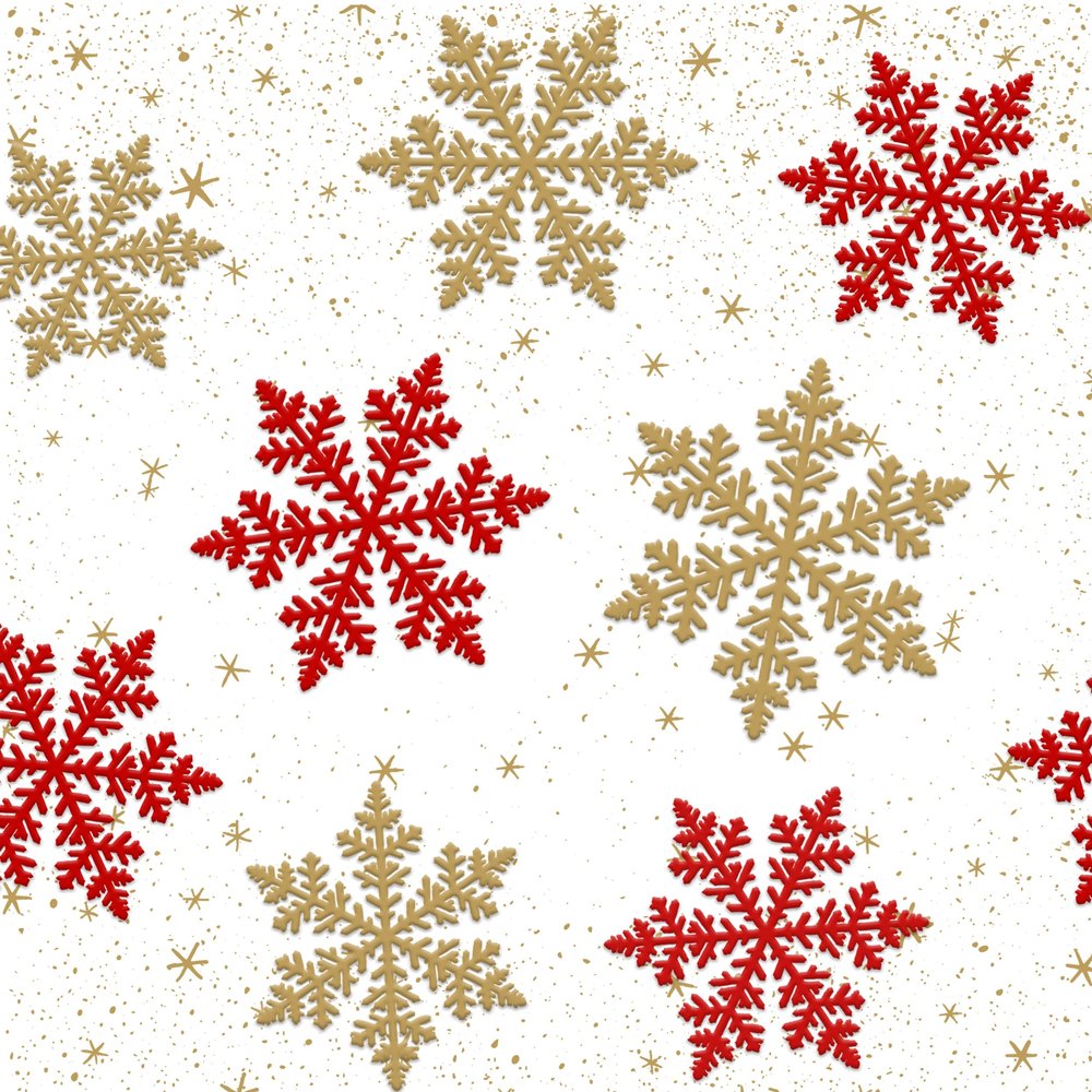 16 Napkins Embossed Christmas Snow Crystals Gold and Red as Table Decoration Paper Napkins with Motif Also for Decoupage and Decoupage 33 x 33 cm