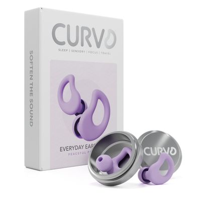 CURVD Everyday Earplugs Ultra Soft, Customizable Sleep, Travel, Sensitivity, Noise Protection, for Sound Canceling Isolation, up to -30dB Reduction, NRR 15, Reusable and Sustainable (Purple)