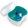 Keedolla Denture Case with Strainer Basket, Dental Retainer Container Case Denture Storage Cleaner Box for Travel and Daily Use - Lake Green view 1