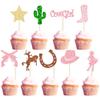 36Pcs Cowgirl Cupcake Toppers Glitter HorseShoe Cactus Gun Cupcake Picks Cowgirl Hats Boots Cake Decorations for Western Theme Baby Shower Girls Birthday Party Decor Supplies