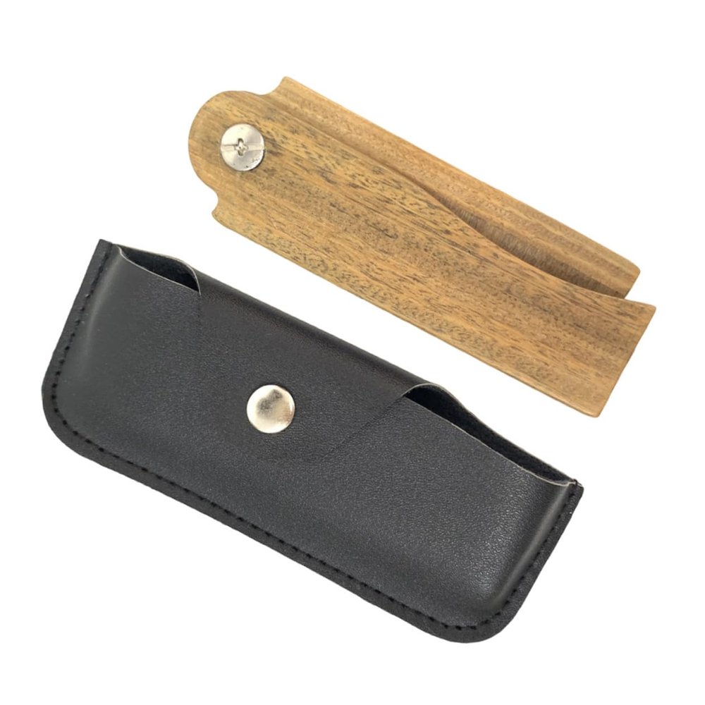 FOMIYES Wooden Folding Beard Comb for Men Hair Styling Comb Leather Case Portable for Beard Care