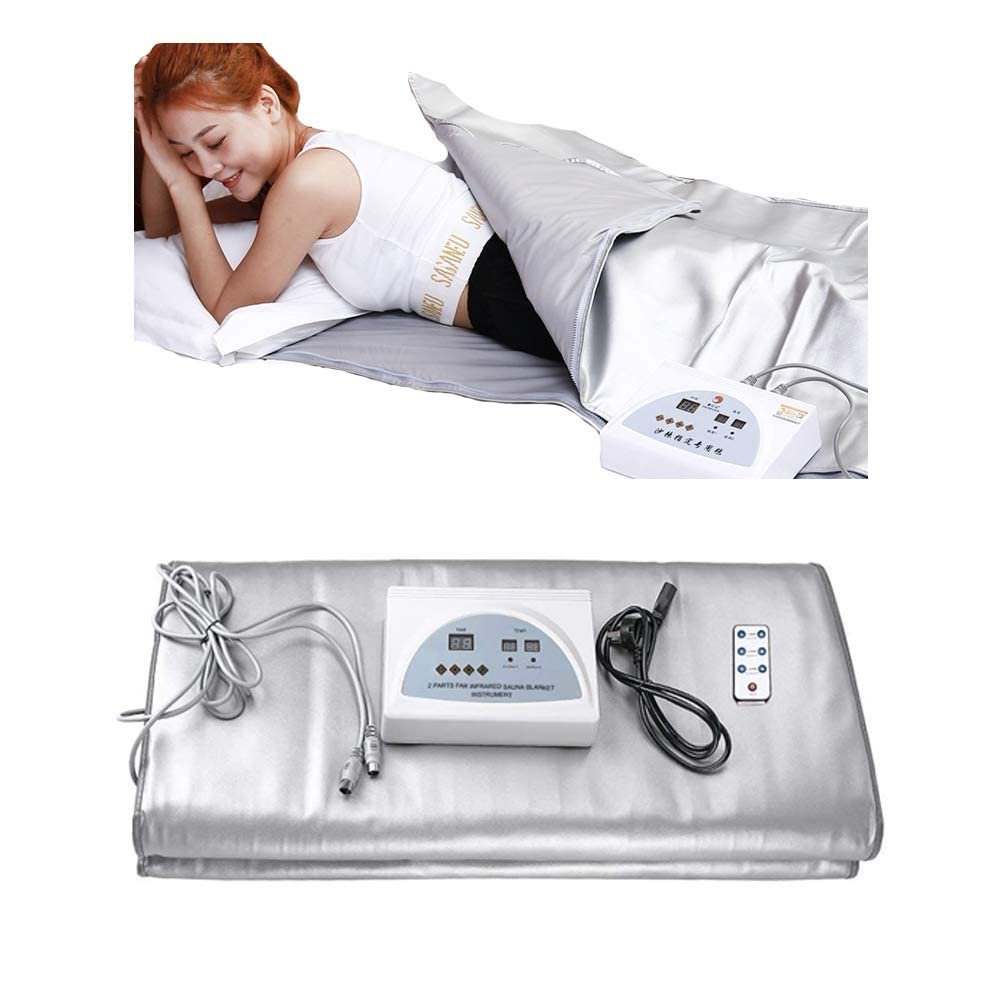 Sauna Blanket, 220V 2 Zone Controller Professional Sauna Blanket Detox Therapy Anti Ageing Beauty Machine with Remote Control for Home SPA Beauty Salon