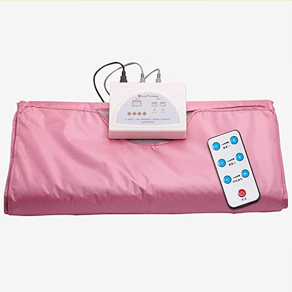 Far-Infrared Sauna Blanket with Remote Control, 2 Zone Digital Oxford Sauna Heating Sliming Blanket Body Shaper Relieve Physical Fatigue, for Home Salon Spa (Pink)