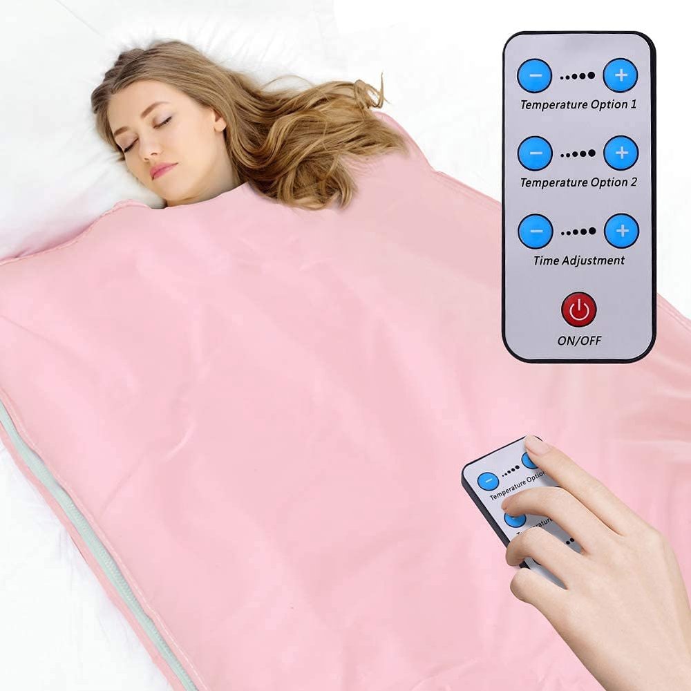 Far Infrared Sauna Blanket, 2 Zone Oxford Sauna Heating Blanket Body Shaper Detox Therapy Anti Ageing Beauty Machine for Beauty Salon, Spa and Home Use (Pink)