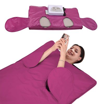 Far Infrared Sauna Blanket 2 Zone Detox Therapy FIR Sauna Blanket for Body Shape Slimming Fitness, Allow Reach Out Hand, with 50 Packs Plastic Sheeting for Body Wrap