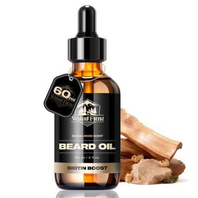 Waking Forest Biotin Beard Oil, [Bitoin Boost Beard] Beard Oil for Men Growth 2oz Sandalwood Scent Gifts for Men All Natural with Rosemary, Castor, Almond, Vitamin B7