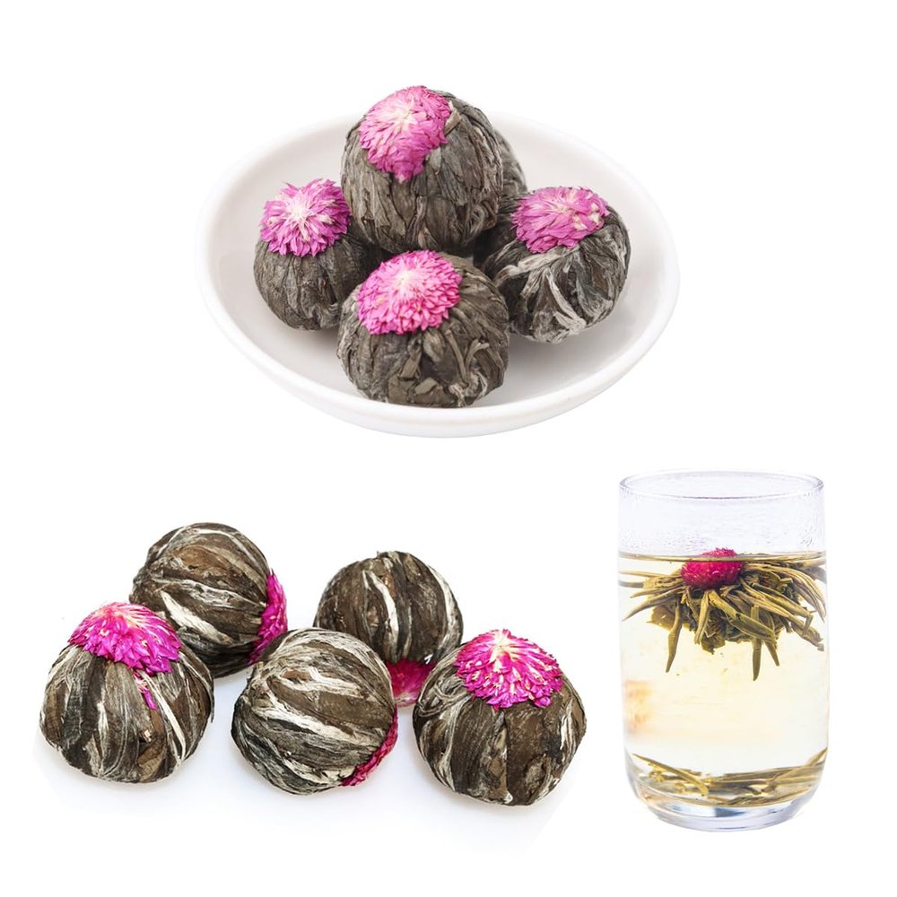 10 Balls Blooming Tea - Individually Sealed Flowering Tea Balls - Hand-Tied Natural Green Tea Leaves & Edible Flowers