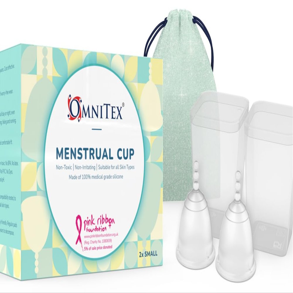 2pk Omnitex Menstrual Cups for Breast Cancer | 100% Pure Medical Grade Silicone | Safe Eco-Friendly Tampon & Pad Alternative | Non-Toxic ISO10993 Tested | BPA & Latex-Free, Pack of 2X Small Cups
