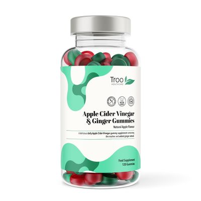 Troo Health Care Apple Cider Vinegar & Ginger Gummies - Pure & Unfiltered ACV Supplement with The Mother for Digestive Support - Natural Apple Flavour - No Common Allergens or GMO