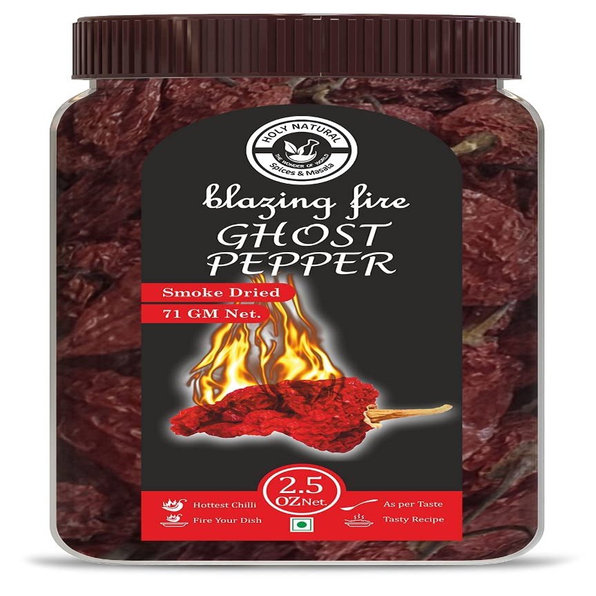 QURA The Wonder of World Bhut Jolokia Chilli Whole- 71 gm/ 2.5 Oz, Ghost Pepper pod, Hottest Chilli Whole, Smoked Dried & Spicy Chilli of The World