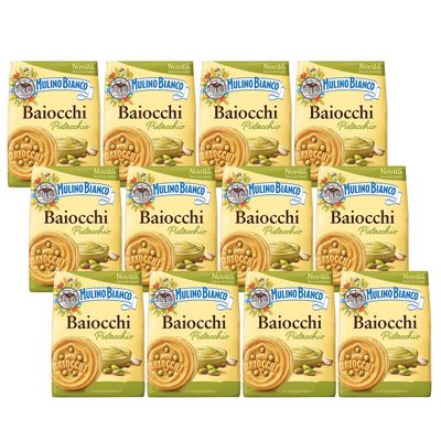MULINO BIANCO Baiocchi - Shortbread cookies, biscuits with pistachio filling 240g (Pistachio, x12)