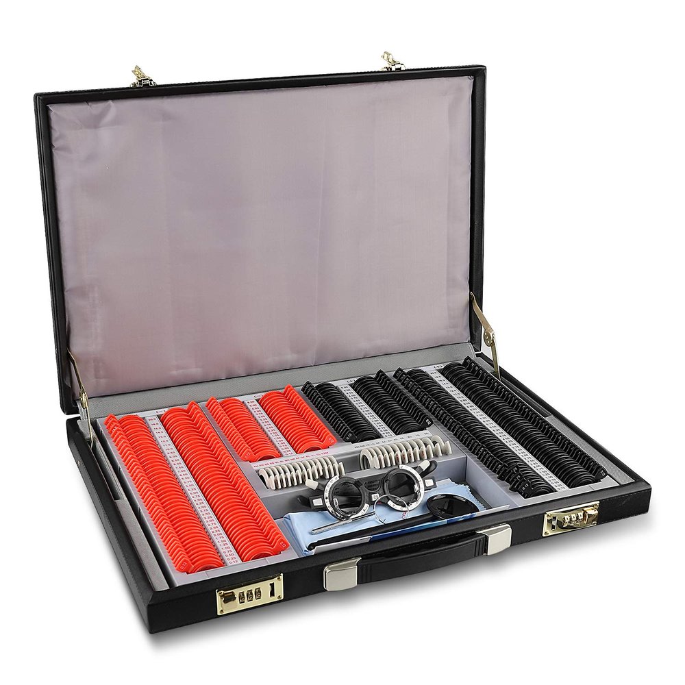 267Pcs Optical Trial Lens Set Plastic Rim Ophthalmic Trial Case Lenses with Trial Frame, 26mm Aperture, Aluminum Case, Optometry Box Equipment