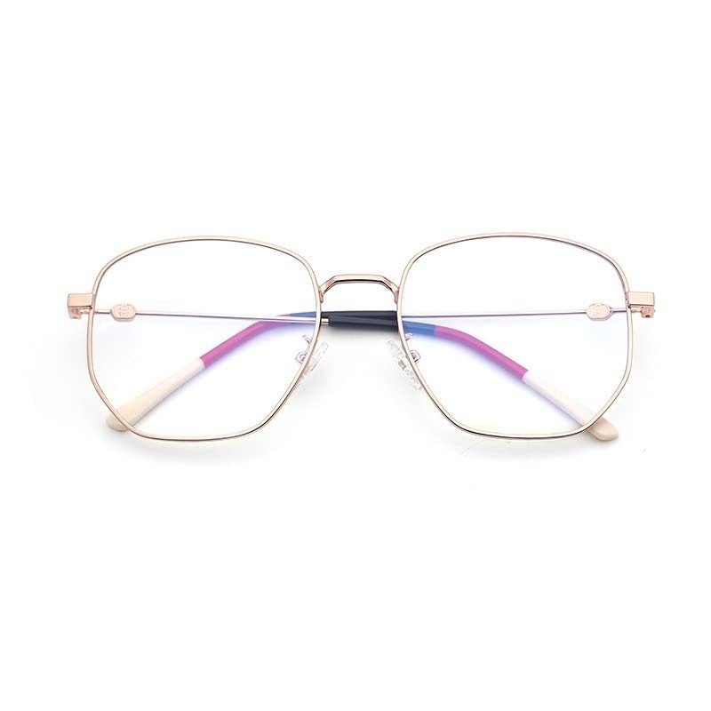 LTSRLL Stylish Metal Reading Glasses Women Men, Polygon Blue Light Blocking Computer Readers, Anti Glare Presbyopic Eyewear (Color : Rose golden, Size : +250)