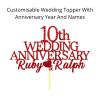 10th Custom Wedding Anniversary with Both Names. Any years any Names Personalised Cake Topper Glitter Card Ruby wedding Anniversary (GLITTER RED) view 2