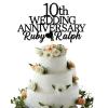 10th Custom Wedding Anniversary with Both Names. Any years any Names Personalised Cake Topper Glitter Card Ruby wedding Anniversary (GLITTER BLACK) view 1