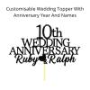 10th Custom Wedding Anniversary with Both Names. Any years any Names Personalised Cake Topper Glitter Card Ruby wedding Anniversary (GLITTER BLACK) view 2