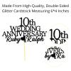 10th Custom Wedding Anniversary with Both Names. Any years any Names Personalised Cake Topper Glitter Card Ruby wedding Anniversary (GLITTER BLACK) view 3
