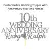 10th Custom Wedding Anniversary with Both Names. Any years any Names Personalised Cake Topper Glitter Card 40th Wedding Anniversary Ruby (GLITTER SILVER) view 2