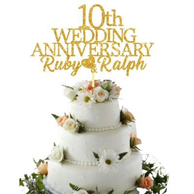 10th Custom Wedding Anniversary with Both Names. Any years any Names Personalised Cake Topper Glitter Card Ruby wedding Anniversary (GLITTER GOLD)