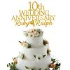 10th Custom Wedding Anniversary with Both Names. Any years any Names Personalised Cake Topper Glitter Card Ruby wedding Anniversary (GLITTER GOLD) view 1
