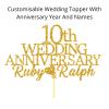 10th Custom Wedding Anniversary with Both Names. Any years any Names Personalised Cake Topper Glitter Card Ruby wedding Anniversary (GLITTER GOLD) view 2