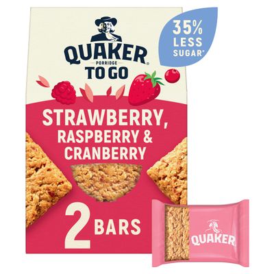 Quaker Porridge To Go Breakfast Bars Strawberry, Raspberry & Cranberry Flavour 2x55g (Case of 6)