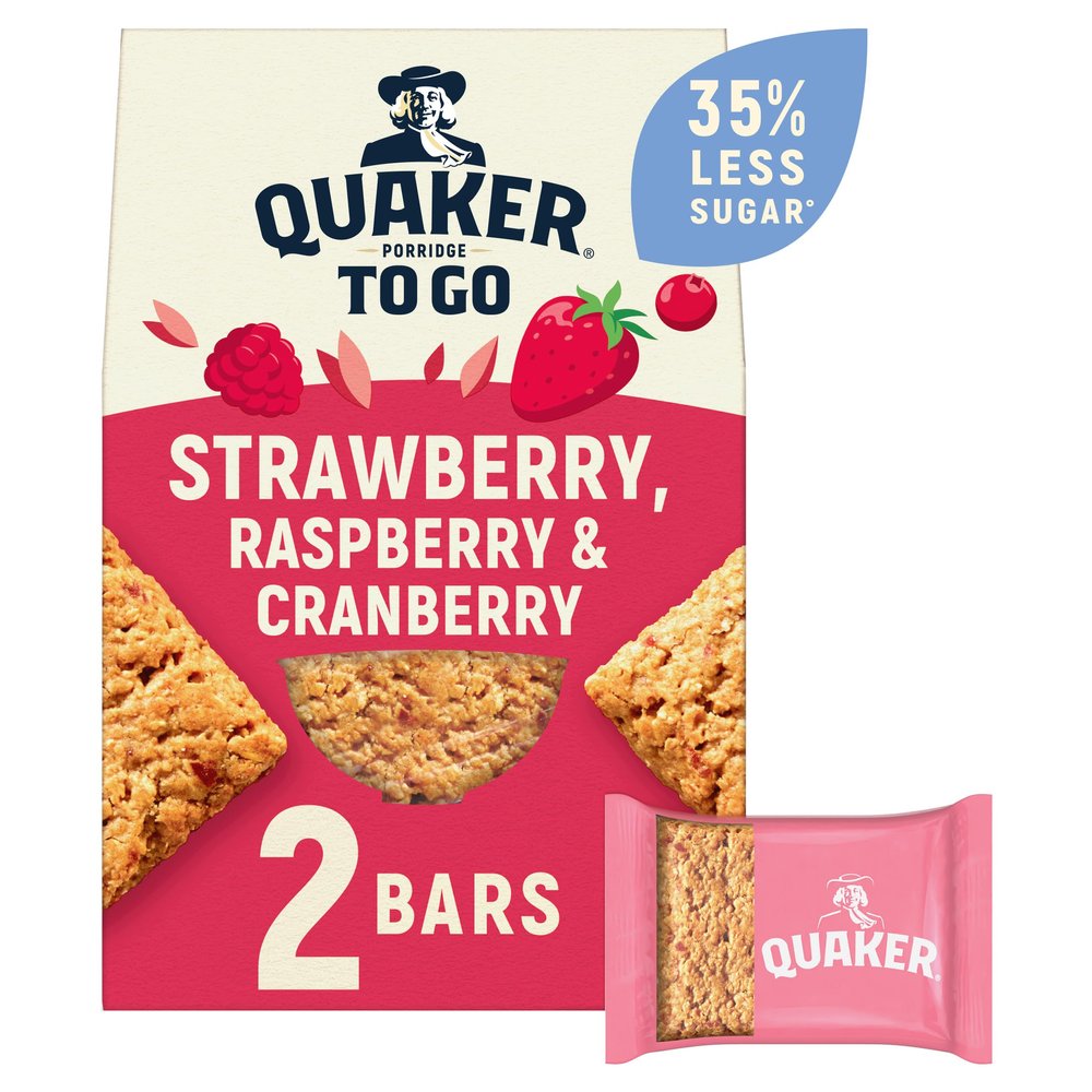 Quaker Porridge To Go Breakfast Bars Strawberry, Raspberry & Cranberry Flavour 2x55g (Case of 6)