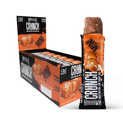 Warrior Crunch Mini (Snacksize)  Protein Bars  9g+ Protein Per Bar  Low Carb, Low Sugar Snack  24 Pack x 32g (Salted Caramel)