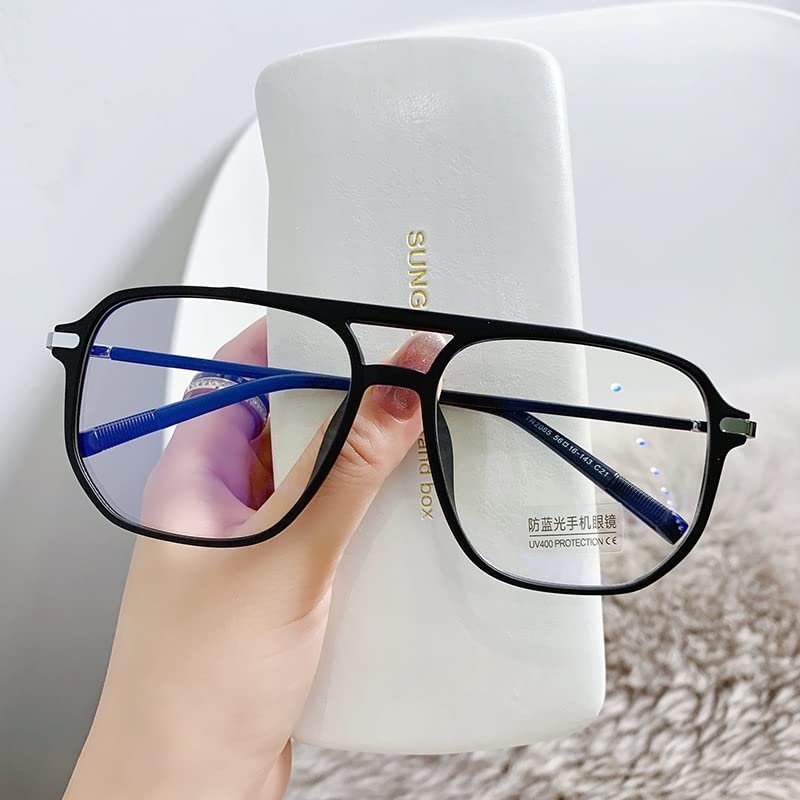 LTSRLL Oversized Square Aviator Reading Glasses, Sturdy Blue Light Blocking Readers, Anti Glare Computer Presbyopic Eyewear (Color : Black-silver, Size : +300)