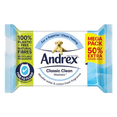 Andrex Moist Mega Classic Clean Washlets Flushable Toilet Wipes
