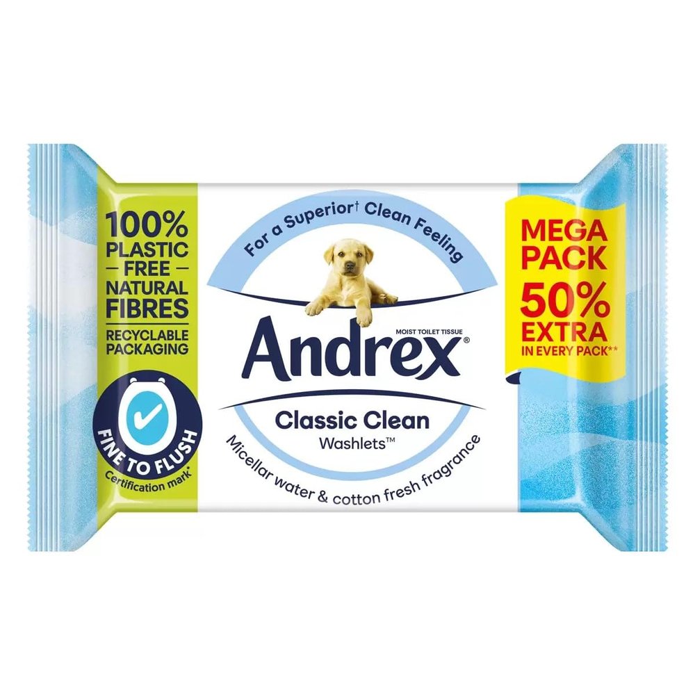 Andrex Moist Mega Classic Clean Washlets Flushable Toilet Wipes