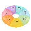 1 PC Pill Box 7 Day Week Organizer Weekly Bottle Cute Round Travel Case Small Container Medicine Stored Dispenser Medication Sorter Supplements with Date Letters 1 Time Daily Day view 1