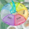1 PC Pill Box 7 Day Week Organizer Weekly Bottle Cute Round Travel Case Small Container Medicine Stored Dispenser Medication Sorter Supplements with Date Letters 1 Time Daily Day view 2