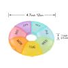 1 PC Pill Box 7 Day Week Organizer Weekly Bottle Cute Round Travel Case Small Container Medicine Stored Dispenser Medication Sorter Supplements with Date Letters 1 Time Daily Day view 4
