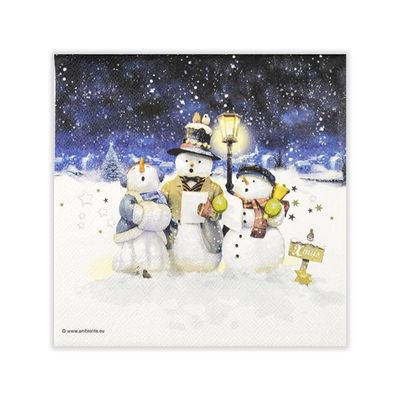 20 Napkins Christmas Singing Snowmen in the Evening Table Decoration Paper Napkins with Motif Made from Recycled Material Ecological and Sustainable 33 x 33 cm